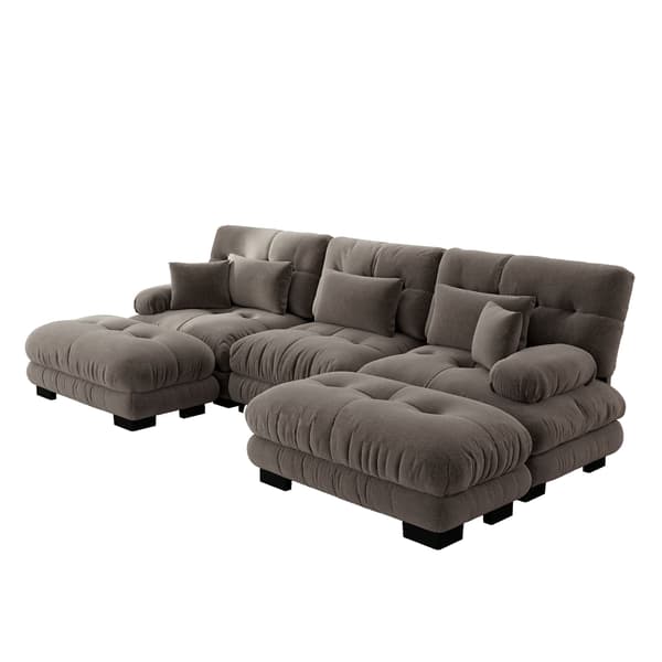 WELLTIN Brun Chenille Modulsofa, Overdimensioneret U-formet Cloud Sofa, Dyb Sæde Konvertibel Sofa med Flytbare Ottomaner til Stor Stue