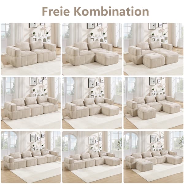 WELLTIN Extra Stor 4-sits Cloud Soffa, Ramlös Modulsoffa - Beige Polyester Vardagsrumssoffa med Halkfri Bas & Breda Armstöd, 344cm