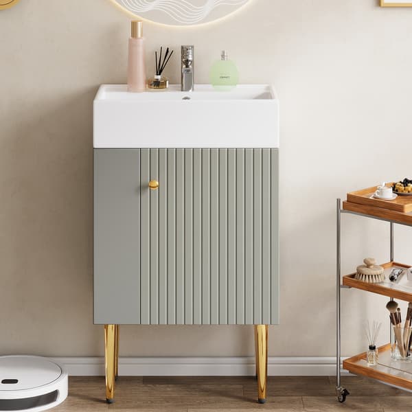 WELLTIN Badeværelsesmøbel håndvask med underskab 55 cm, underskab, lille gæstebadeværelsesmøbel, lysegrå