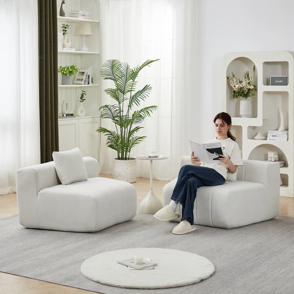 WELLTIN Böjd Chenille Soffmodul, Halvcirkelformad Soffa med Två Kuddar, Flexibel Sittarrangemang för Vardagsrumssoffmodul & Sovrum