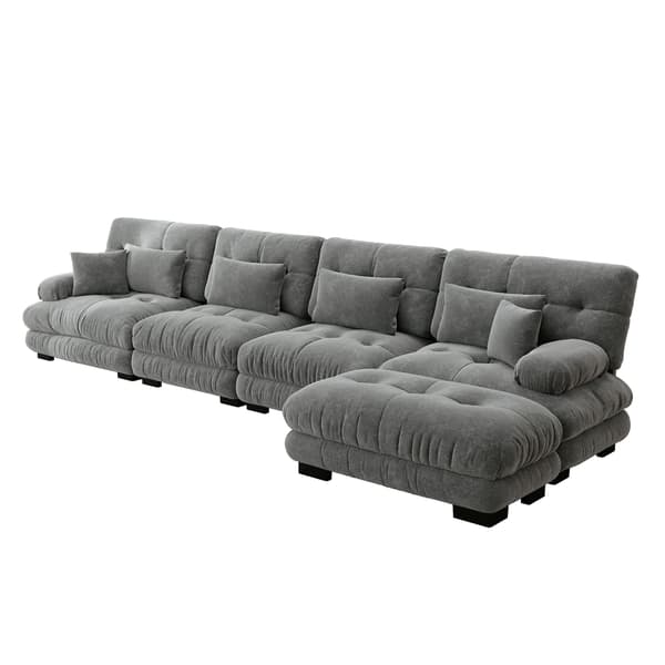 WELLTIN Modulär hörnsoffa, elegant grå chenille L-formad soffa, anpassningsbar 4-sitsig molnsoffa för avkoppling i moderna vardagsrum