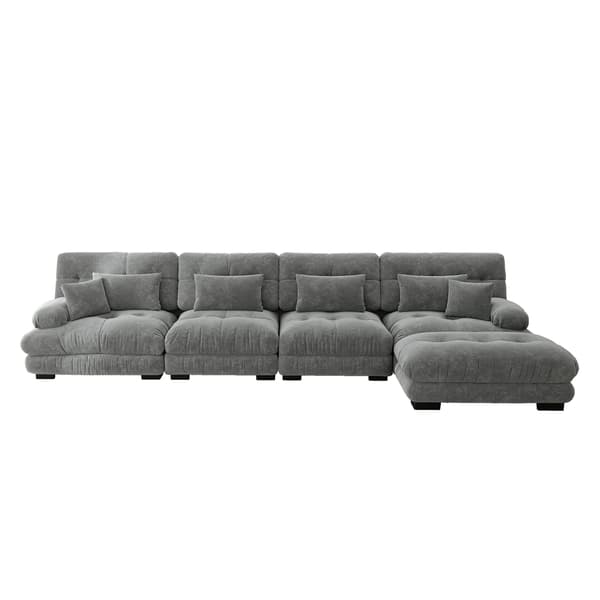 WELLTIN Modulär hörnsoffa, elegant grå chenille L-formad soffa, anpassningsbar 4-sitsig molnsoffa för avkoppling i moderna vardagsrum