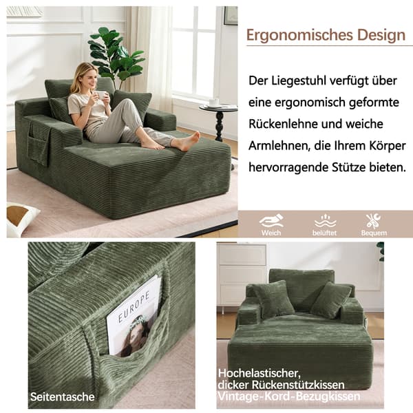 WELLTIN Grön Manchester Divan, Premium 1-sits Soffa med Sidofickor, Ingen Montering Enkel Soffa för Vardagsrum och Sovrum