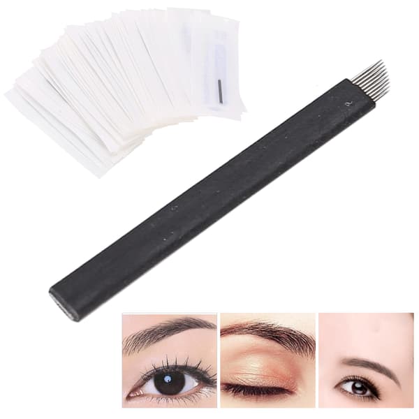 50 st 0,18 mm Microblading-nålar Ögonbrynstatuering Semi-permanent nålblad (9 stift)