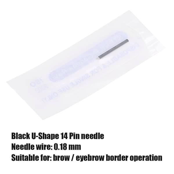 50 st 0,18 mm Microblading-nålar Ögonbrynstatuering Semi-permanent nålblad (U-form 14 stift)