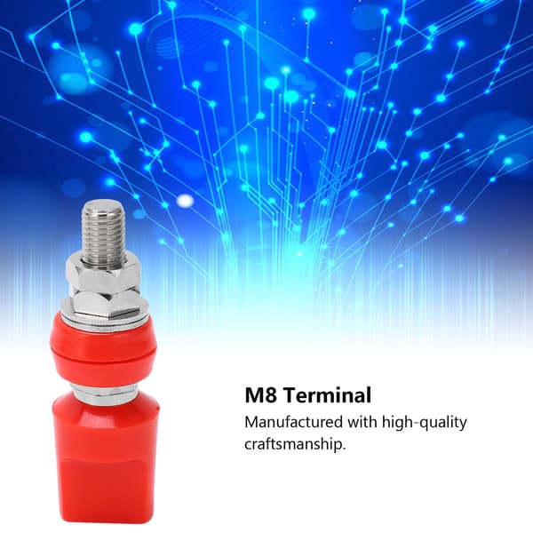Terminalblok 4mm Messing Flad M8 100A Rødt Dæksel, Multifunktionel Jack-stik