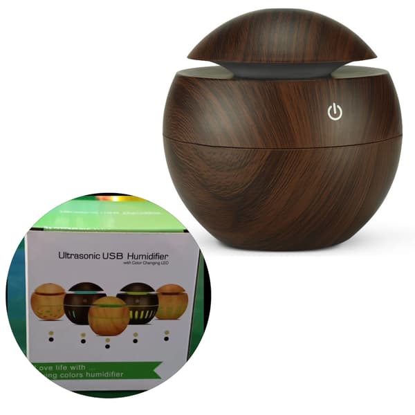 Mini USB Ultraljudsluftfuktare 130 ml Mörk Träkorn för Sovrum Kontor Hotell 2W