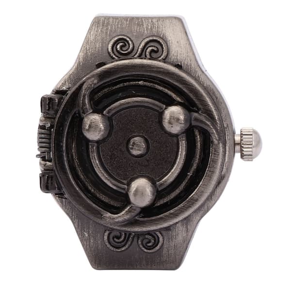 Herrkvartsfingerringklocka i vintagestil med fällbart lock, svart