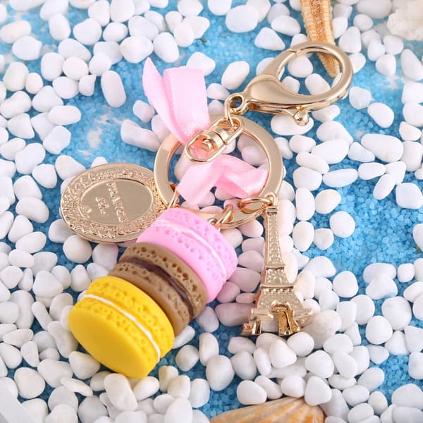 Farverig Sød Macaroon Eiffeltårn Nøglering Taske Vedhæng Bil Charm Dekoration (Pink)