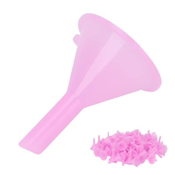 100 stk. mini-tragt i plast til tonere og kosmetik, lyserød
