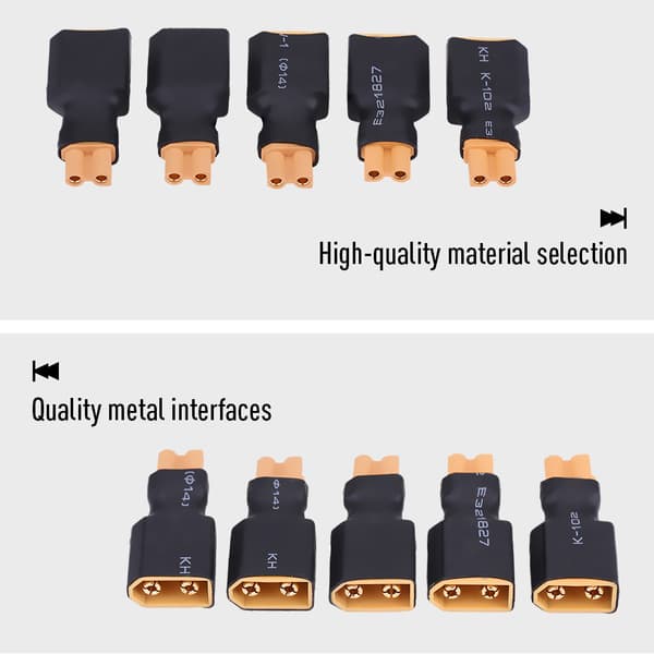 5 stk/sæt RC Quadcopter Batterikonverteringsstikadapter (XT30 Hun til XT60 Han)