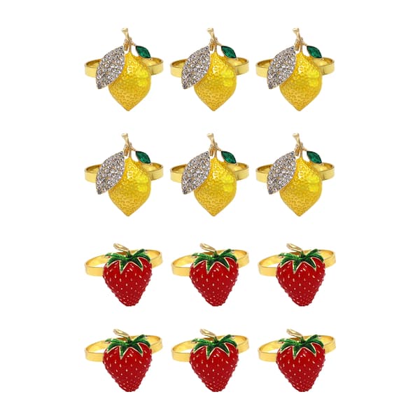 6 Jordbær Citron Legering Servietringe Sæt, Citrusfrugt Middag Servietringe