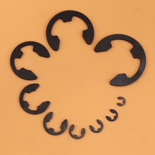 Svart metall E-Clip låsring sortimentlåda - 300 st (3mm-22mm)