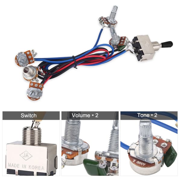 2 volymer 2 ton 1 jack 500K pot 3-vägs switch ledningssats för Les Paul LP-gitarr