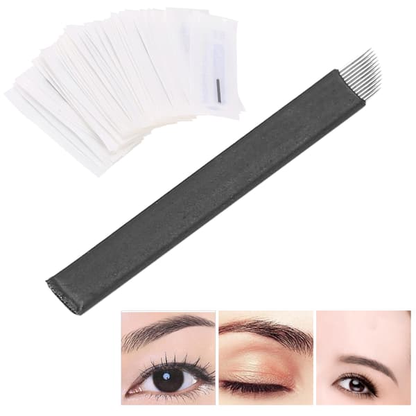 50 st 0,18 mm Microblading-nålar Ögonbrynstatuering Semi-permanent nålblad (12 stift)