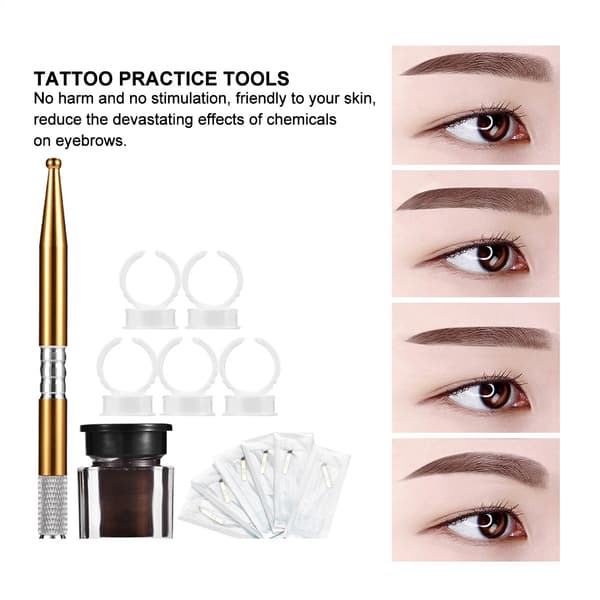 Semi-permanent tatueringsövningsverktygssats Microblading ögonbrynstatuering bläck nål ringkopp penna