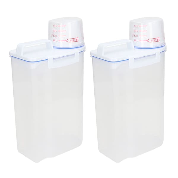 2-pack 2,5L plastrisdispenser med hällpip för spannmål, bönor, flingor, torrfoder för husdjur