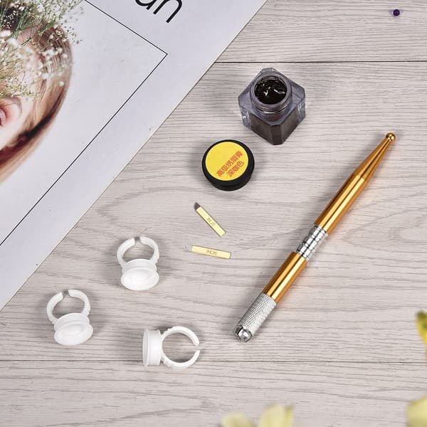 Semi-permanent tatueringsövningsverktygssats Microblading ögonbrynstatuering bläck nål ringkopp penna