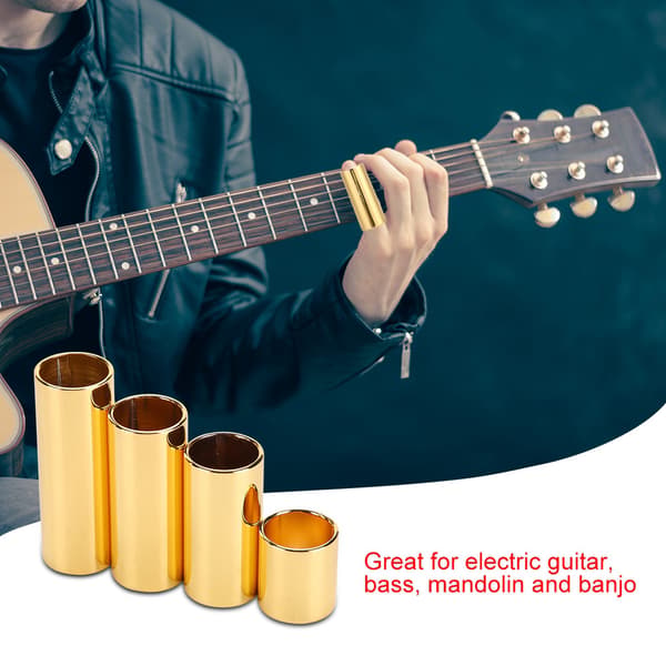 4-pack elektrisk gitarr metall slide bar, gyllene gitarrsträng slides set