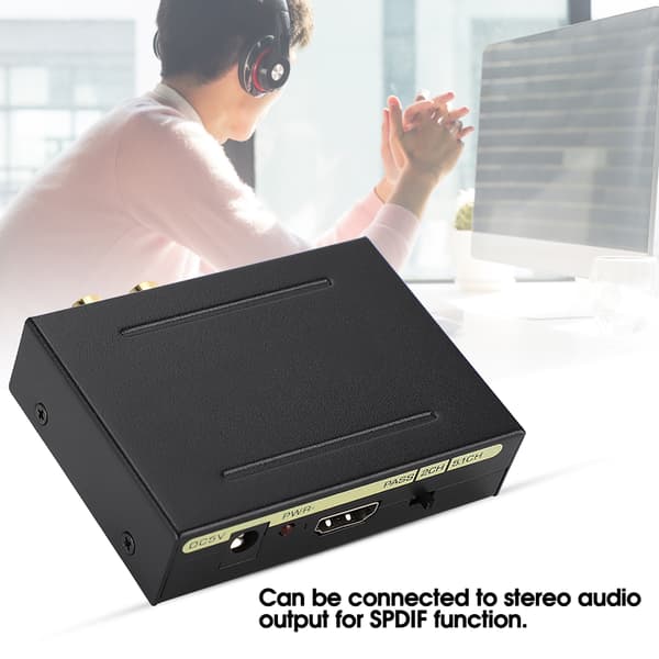 HDMI Audio Splitter Extractor, HDMI til HDMI + S/PDIF + R/L Stereo, 4K Audio Adapter Konverter