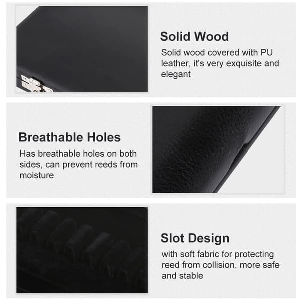 Massivt træ PU læder obo røræske #3 Sort 215x95x20mm Opbevaring til 20 rør