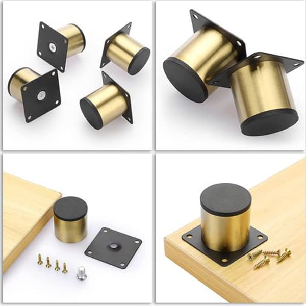 Sæt med 4 møbelben i rustfrit stål - 5 cm guld til stole, borde, skabe, skriveborde og sofaer; skruemontering, nem montering, runde