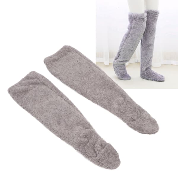 Over Knee Fuzzy Socks Vinter Hjem Sove Bløde Tykke Åndbare Plysstrømper Benvarmer Grå