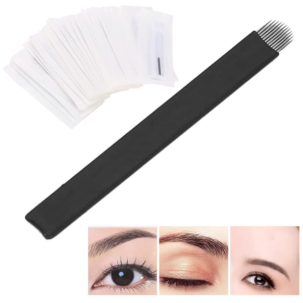 50 st 0,18 mm Microblading-nålar Ögonbrynstatuering Semi-permanent nålblad (U-form 12 stift)