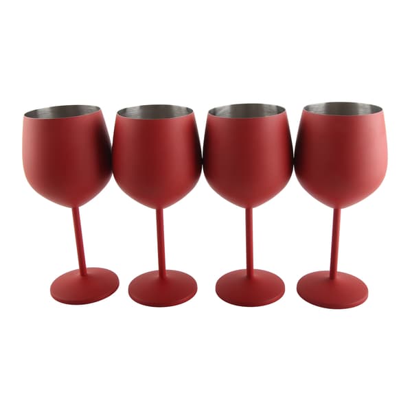 4 stk. røde vinglas i rustfrit stål 18 oz mat finish brudsikre