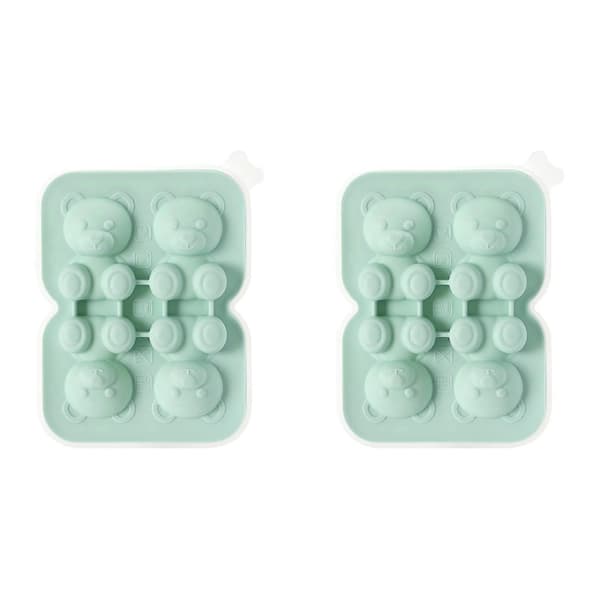 Björnformad isbitsform med lock - 4-håls silikonform, söt 3D-björn, grön