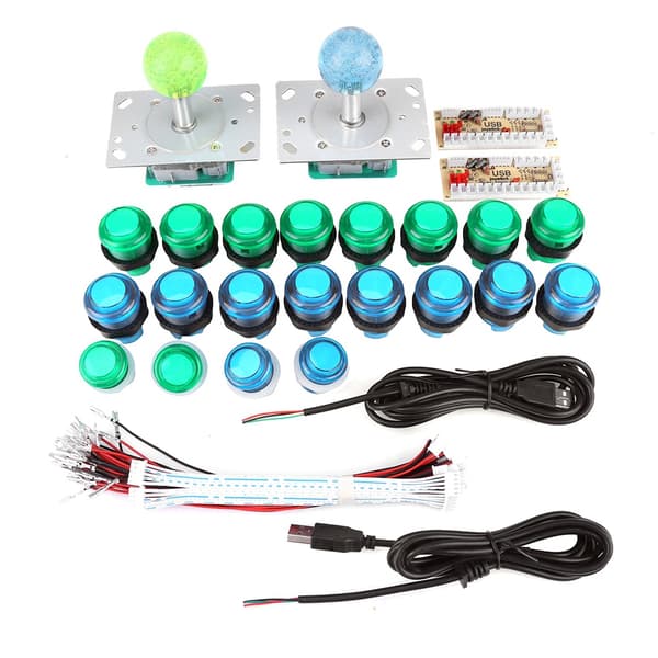 20 DIY LED-oplyste arkadespilknapper 2 joysticks 2 USB-encoder-kit spildele sæt