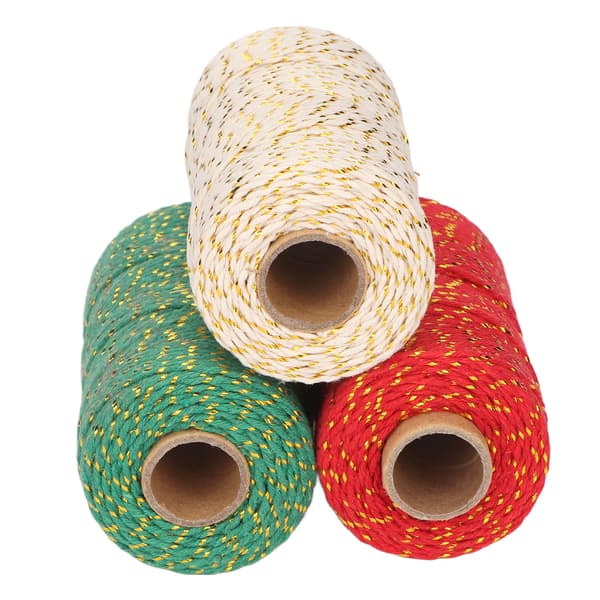 3 rullar julgarn 2 mm diameter vardera 100 m längd klippbart lätt presentgarn för DIY-förpackning