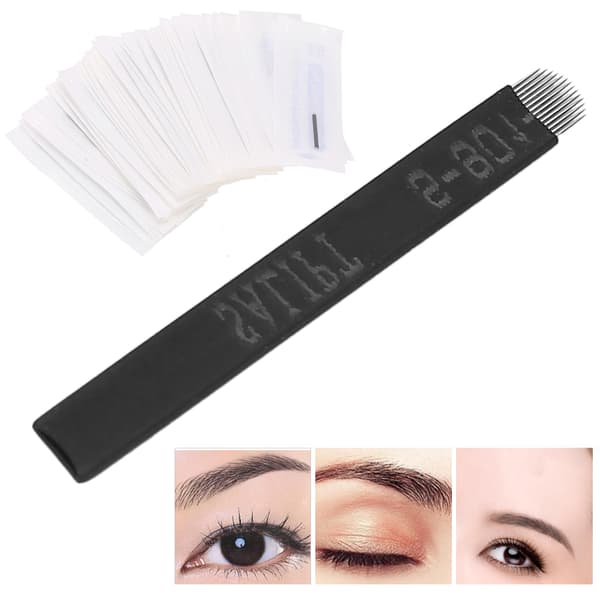 50 st 0,18 mm Microblading-nålar Ögonbrynstatuering Semi-permanent nålblad (U-form 14 stift)