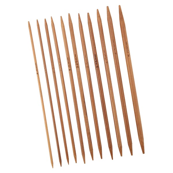 Set med 11 dubbelspetsiga stickor i bambu, 11 storlekar (13 cm)
