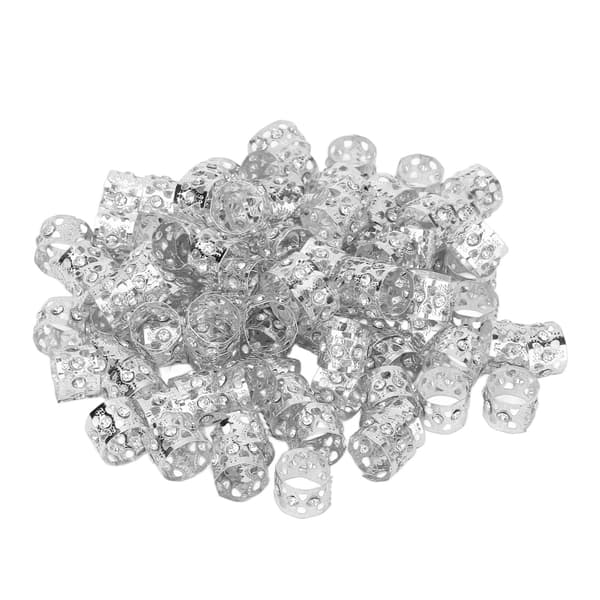 100 st Dreadlocks Pärlor Glittrande Strass Trendiga Hårflätningsringar för Hårdekoration Silver