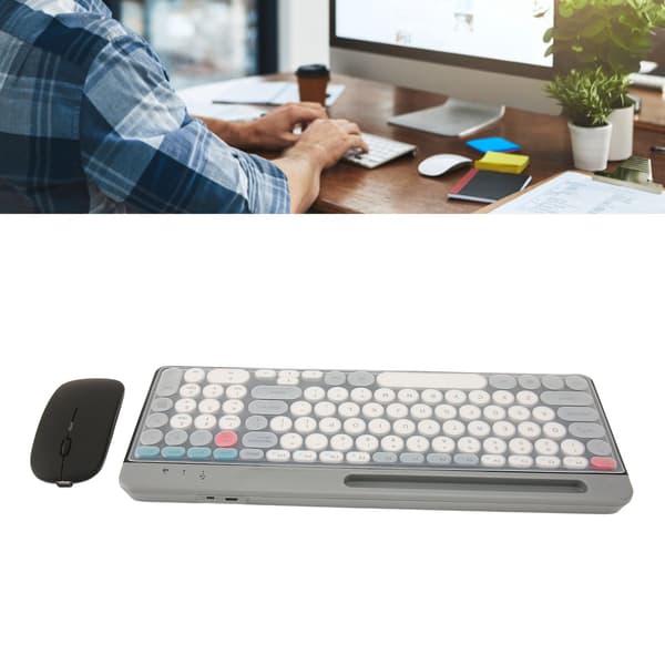 2.4G Trådløst Retro Tastatur og Mus Sæt, Genopladelig Bluetooth Combo til Computer, Sort