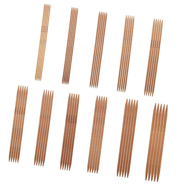 Set med 11 dubbelspetsiga stickor i bambu, 11 storlekar (13 cm)
