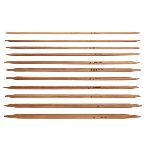 Set med 11 dubbelspetsiga stickor i bambu, 11 storlekar (13 cm)