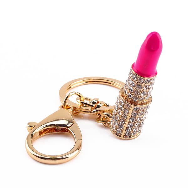 Nyckelring med läppstift i kristall och strass, väskberlock, present