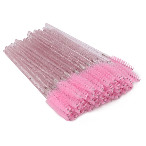 50 stk. nylon makeupbørster, mascarabørster, øjenvippebørster, engangs, bærbare børster, lyserød