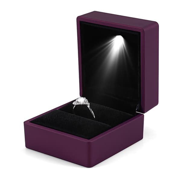 Lila LED-belyst ringförvaringslåda Smyckesdisplay Presentfodral