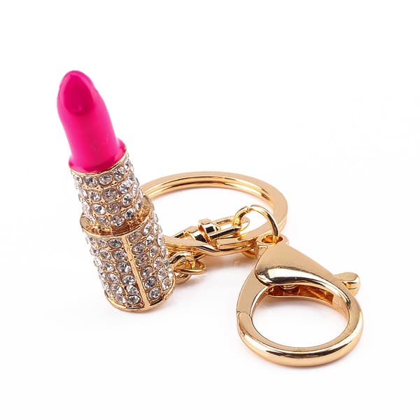 Nyckelring med läppstift i kristall och strass, väskberlock, present