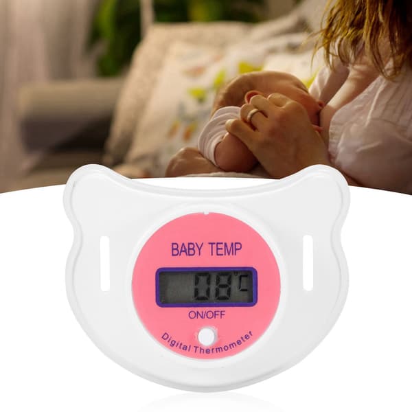 Digitalt babytermometer, oralt, sutteformet, beroligende LCD, nyfødt, lyserød, Celsius