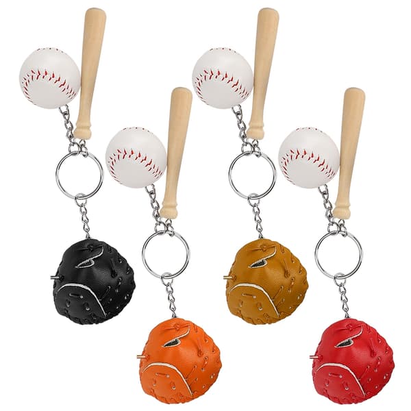 4 stk. Mini Baseballbat Bold Sæt Nøglering Vedhæng Dekoration til Tasker Nøgle