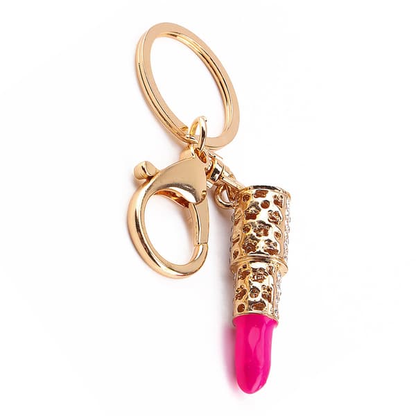 Nyckelring med läppstift i kristall och strass, väskberlock, present