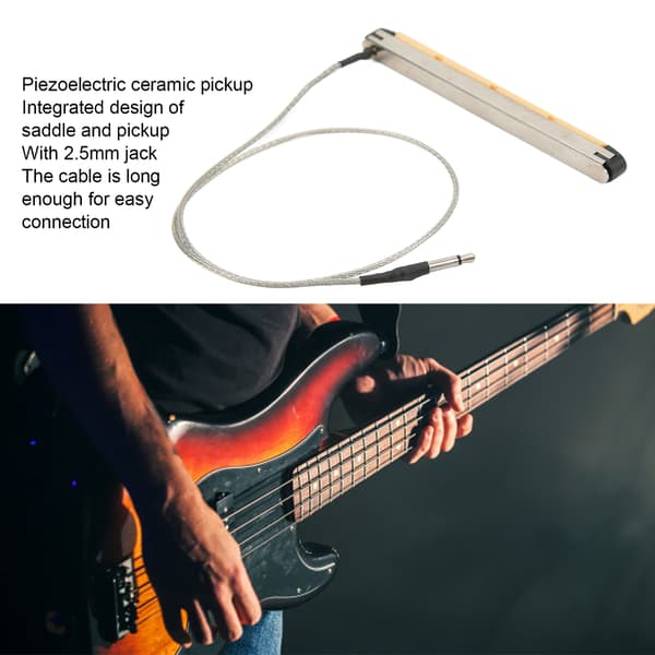 Piezo Under-Saddle Pickup Transducer för 4-strängad Akustisk Basgitarr, Metall+ABS 80x6x10mm Sadel 330mm Kabel 2.5mm Jack, 1st