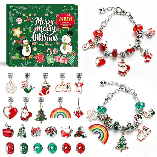 Julkalender med berlockarmbandskit – 24 DIY-smyckesberlocker för barn och pysselfantaster