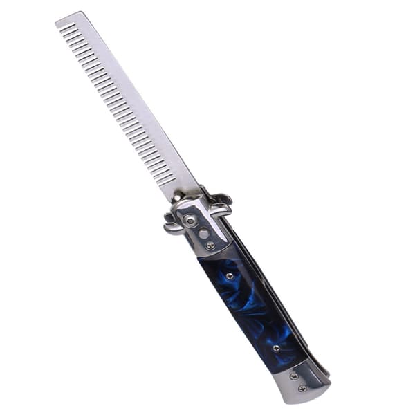 Fällkniv Fjäder Fällbar Kniv Tryckknapp Fickkam Olja Hårstyling Blå