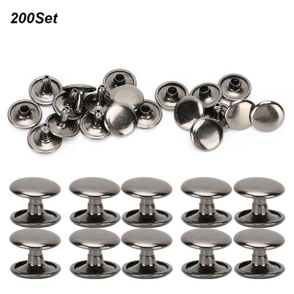 200 sæt dobbeltkappede nitter, runde nitter, jernjeansknapper, lædersko, tasker, tøj 12x10mm sort