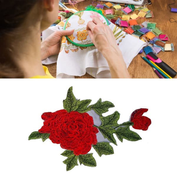 Rose Patch 10.2x7.1in Udsøgt tekstur Holdbar polyester Multifunktionel blomsterpatch til tøj taske sko